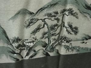 アンティーク　横段に風景文字模様男物長襦袢